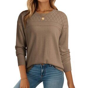 Women's Dirty Khaki Trendy Wool Crochet Sweaters Tops Pullover Lightweight